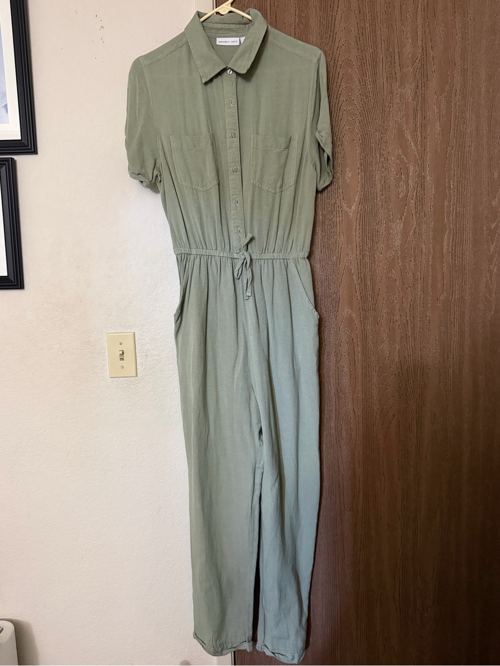 Sincerely Jules Olive Utility Button-Front Jumpsuit